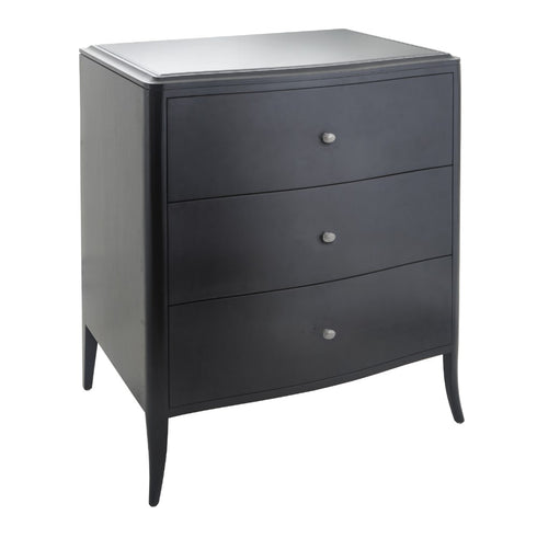 3 Drawer Chest Black Mahogany Wood With Black Glass Tops