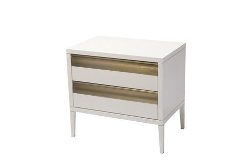 2 Drawer Side Table - White Veneer and Brass Finish
