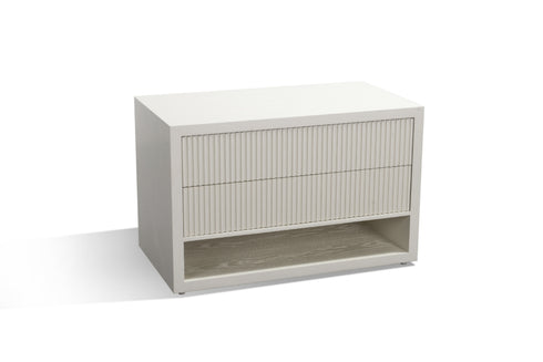 2 Drawer Wide Side Table - White Veneer With Seamless Absent Feet