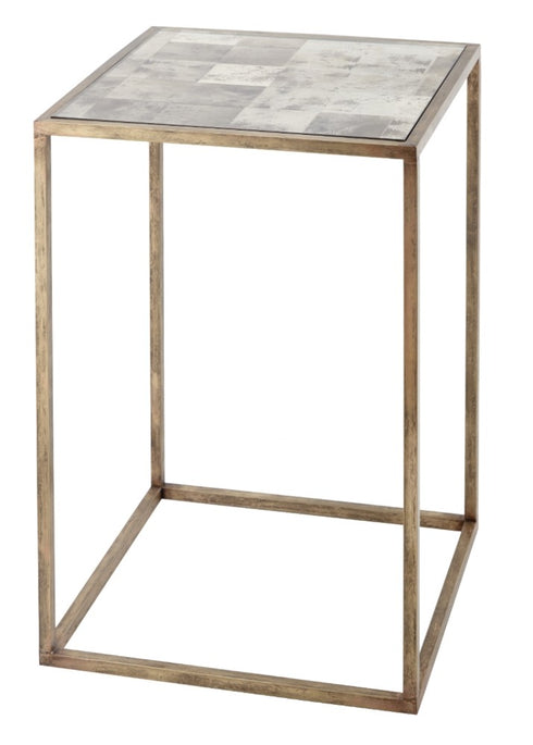White Marble Side Table with Brass Frame