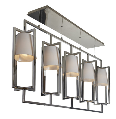 Nickel Finish 5 Light Long Chandelier With Stainless Steel Frame