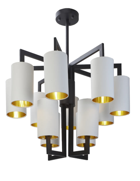 8+4 Chandelier Opal Shades 79.8cm Diameter - Matt Black