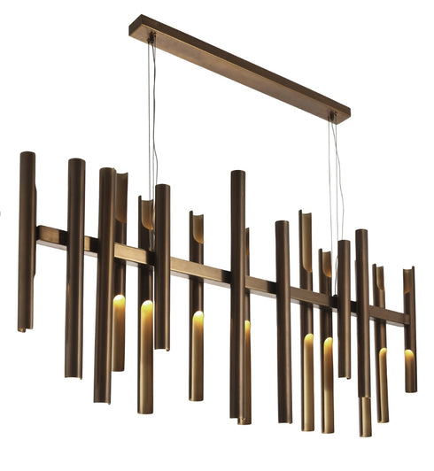Brass Long Chandelier - Dark Brass Finish and Inner Gold Tubes