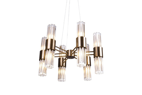 6 Arm Chandelier 62cm Diameter with Clear Glass and Antique Brass Finish