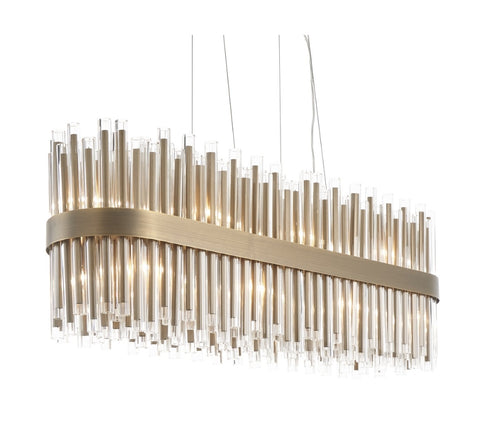 Long Chandelier with Clear Glass And Antique Brass Finish