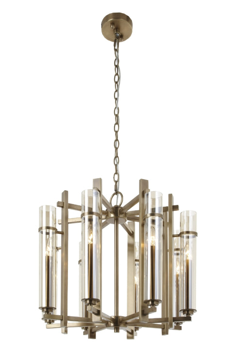 8 Light Chandelier 60cm Diameter - Clear Glass and Antique Brass Finish