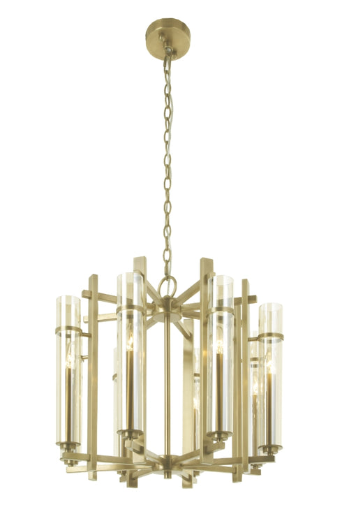 8 Light Chandelier 60cm Diameter - Clear Glass and Pale Gold Finish