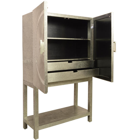 Libra Coco Silver Embossed Metal 2 Door Bar Cabinet