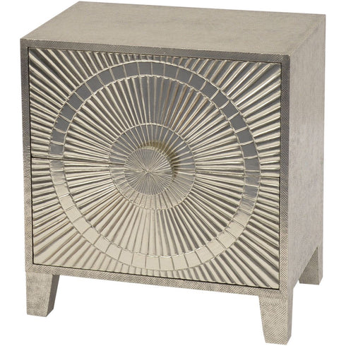 Libra Coco Silver Embossed Metal 2 Drawer Bedside Table