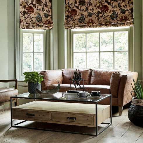 Libra Botanical Tan Leather Two Seater Sofa