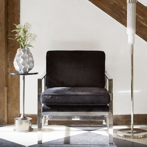 Libra Caverly Black Velvet Chrome Frame Occasional Chair