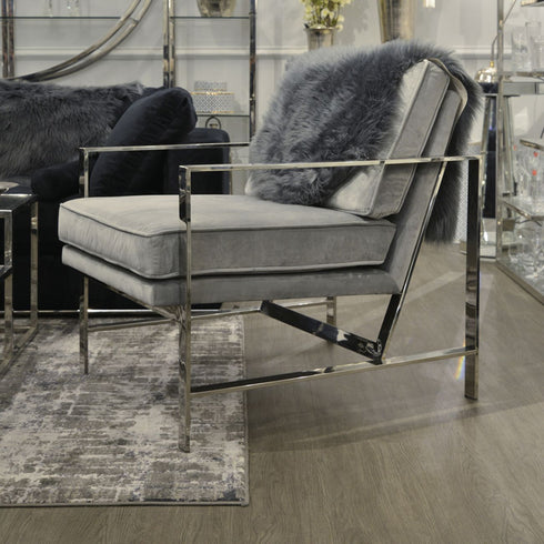 Libra Caverly Grey Velvet Chrome Frame Occasional Chair