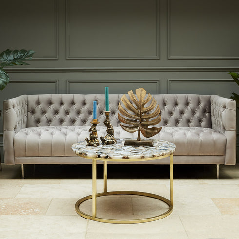 Libra Agate Round Coffee Table on Brass Frame