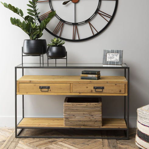 Libra Kempsey Fir Wood And Iron Console Table
