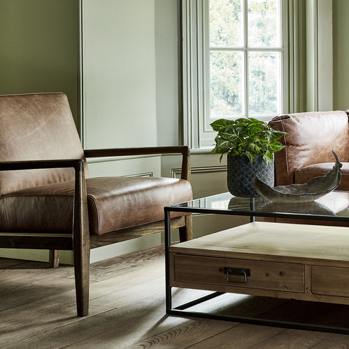 Libra Albury Tan Leather And Wood Occasional Chair