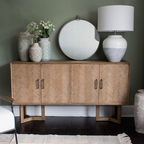 Libra Dowell Four Door Mindi Wood Buffet Cabinet With Parquetry Design