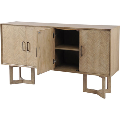 Libra Dowell Four Door Mindi Wood Buffet Cabinet With Parquetry Design