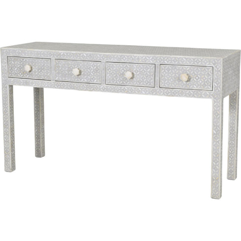 Libra Floreat Bone Inlay Four Drawer Grey Console