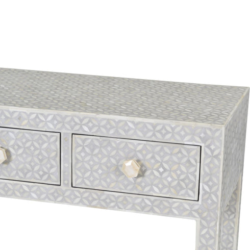 Libra Floreat Bone Inlay Four Drawer Grey Console