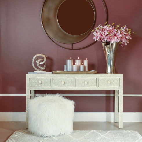 Libra Floreat Bone Inlay Four Drawer Grey Console