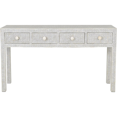 Libra Floreat Bone Inlay Four Drawer Grey Console