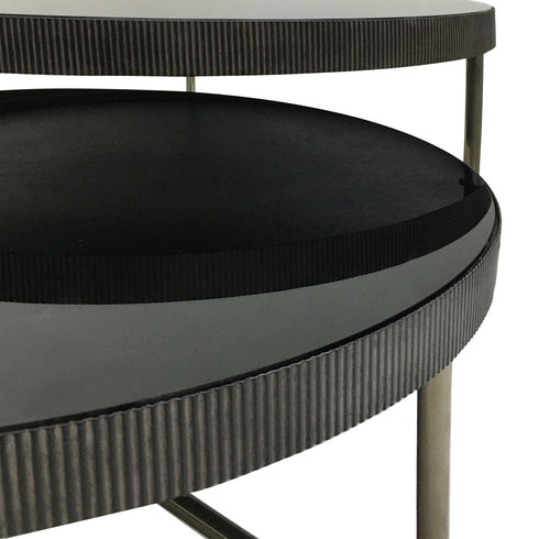 Libra Knightsbridge Round Coffee Table Set of 2 with Black Tinted Glass