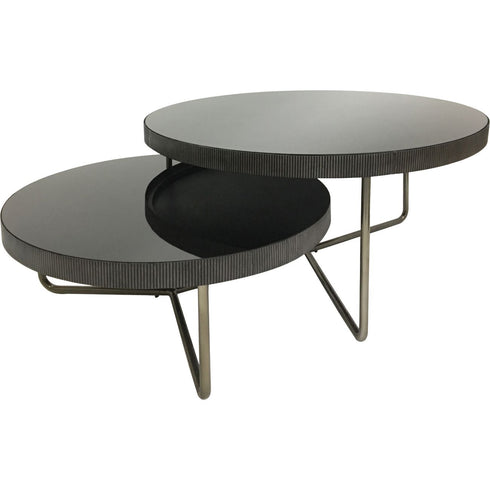 Libra Knightsbridge Round Coffee Table Set of 2 with Black Tinted Glass