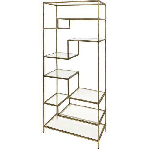 Libra Ullswater Iron Shelving Unit Aged Champagne Finish, Floating Glass Shelves