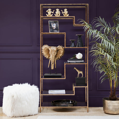 Libra Ullswater Iron Shelving Unit Aged Champagne Finish, Floating Glass Shelves