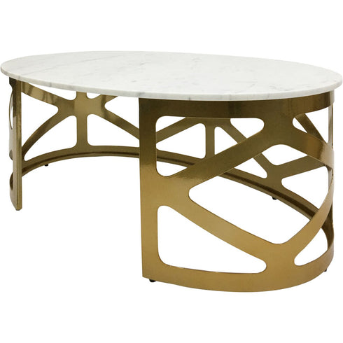 Libra Metropolitan Coffee Table Metallic Champagne Finish with Off-White Marble