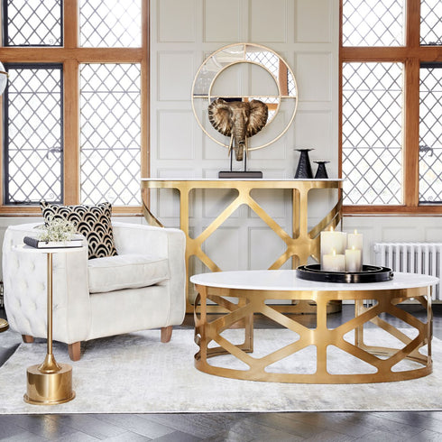 Libra Metropolitan Coffee Table Metallic Champagne Finish with Off-White Marble