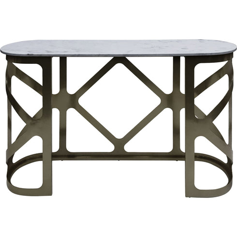 Libra Metropolitan Console Table Metallic Black Nickel Finish with Grey Marble Top