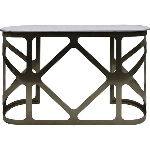 Libra Metropolitan Console Table Metallic Black Nickel Finish with Grey Marble Top