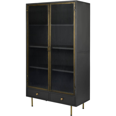 Libra Hartley Iron and Reeded Glass Tall Cabinet