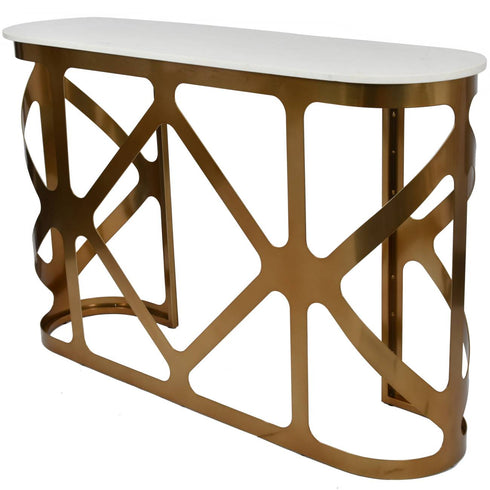 Libra Metropolitan Console Table Satin Bronze with Off-White Marble Top