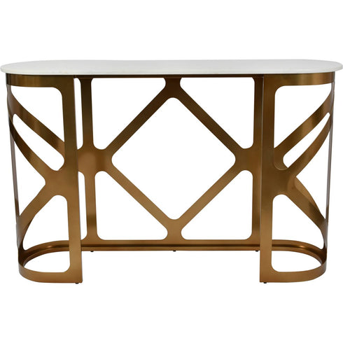 Libra Metropolitan Console Table Satin Bronze with Off-White Marble Top