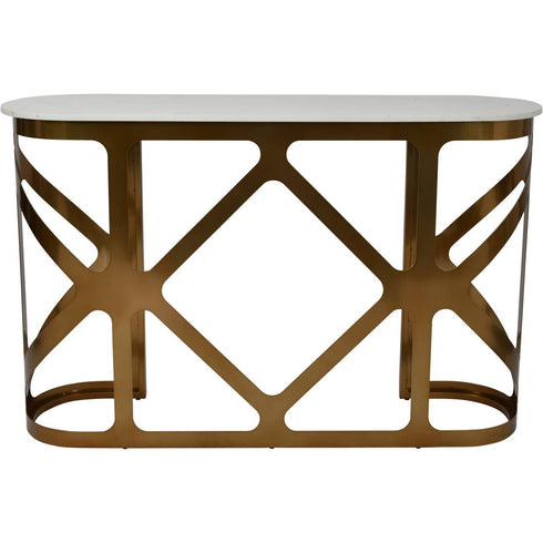 Libra Metropolitan Console Table Satin Bronze with Off-White Marble Top