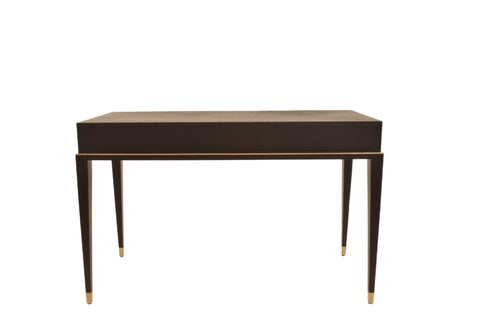2 Drawer Dressing Table - Black Veneer and Brass Finish With Stainless Steel Curved Legs And Glass Tops