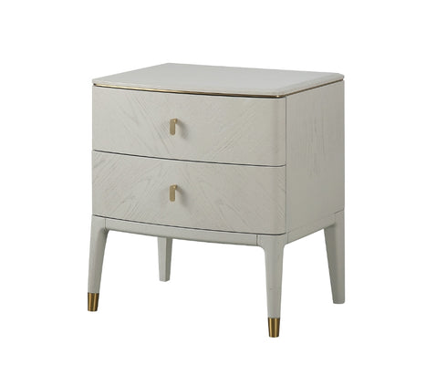 2 Drawer Side Table - White Veneer and Brushed Gold Finish