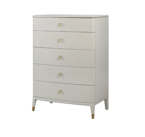 5 Drawer Chest White Veneer With Brushed Gold Finish