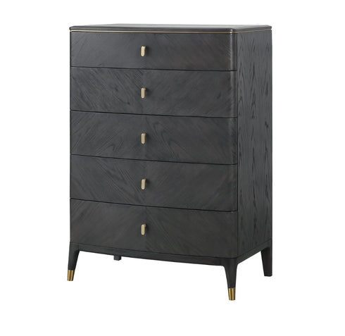 5 Drawer Chest Dark Grey With Brushed Gold Finish