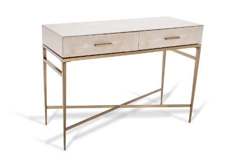 2 Drawer Console Table - Biscuit Shagreen With Glass Tops