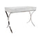 1 Drawer Dressing Table - Iced Ivory Shagreen With Stainless Steel Curved Legs And Glass Tops