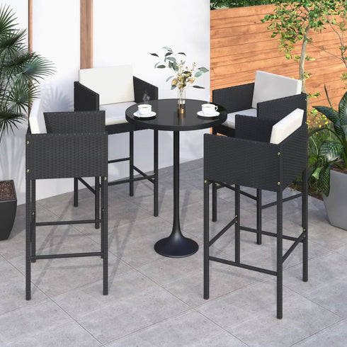 Swen Studio - Bar Stools 4 pcs with Cushions Black Poly Rattan