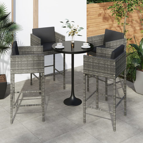 Swen Studio - Bar Stools 4 pcs with Cushions Grey Poly Rattan