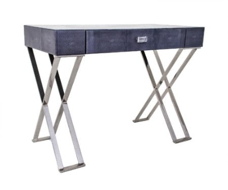 1 Drawer Dressing Table - Dark Grey Shagreen With Stainless Steel Curved Legs And Glass Tops