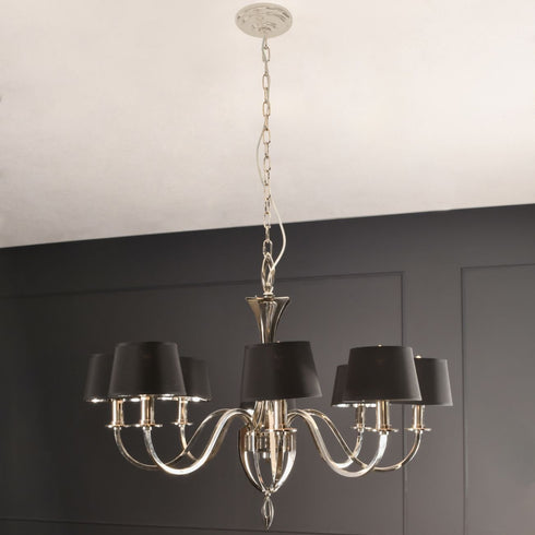 Libra Aperfield Nickel Chandelier with Black Shades E14 40W 8