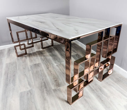 Native Home Lifestyle Marble Glass Rose Gold Dining Table