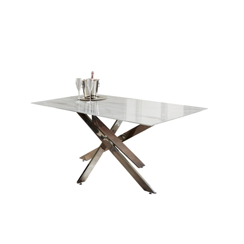 Native Home Lifestyle Silver Plated Marble Glass Dining Table