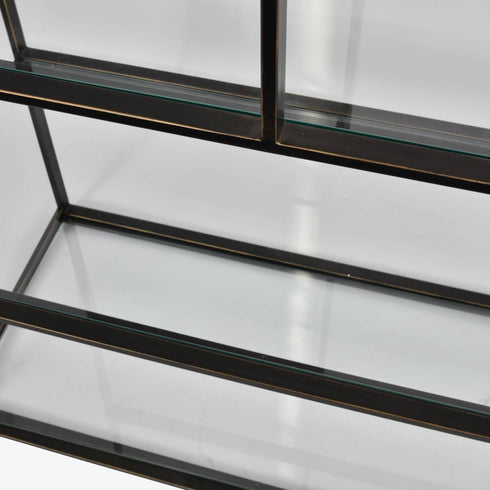 Libra Deveraux Gilded Bronze Metal and Glass Tall Shelving Unit